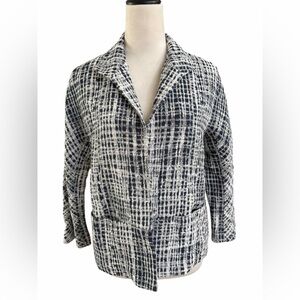 Lafayette 148 New York Black and Dark navy Blue abstract check Textured Blazer